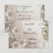 RSVP Elegante Vintage Trouwfeest Sepia Witte Duif (Voorkant / Achterkant)
