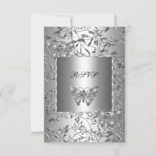 RSVP Elegante Zilveren Bloem Vlinder Sieraden Kaartje