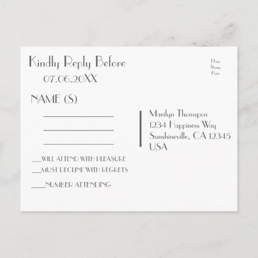 RSVP Elegante Zilveren Faux Glitter Uitnodiging Briefkaart (Achterkant)