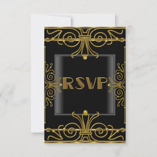 RSVP Elegante Zwart Goud Art Deco 2 Kaartje (Voorkant)