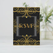 RSVP Elegante Zwart Goud Art Deco 2 Kaartje (Staand voorkant)