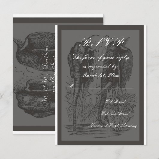 RSVP Elephant Wedding Uitnodiging Briefkaart (Voorkant / Achterkant)