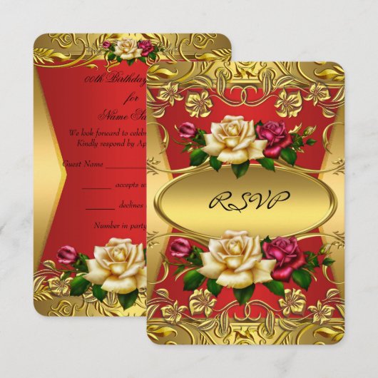 RSVP Elite Red Cream Rozen  Gold Birthday Kaart (Voorkant / Achterkant)