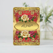 RSVP Elite Red Cream Rozen  Gold Birthday Kaart (Staand voorkant)