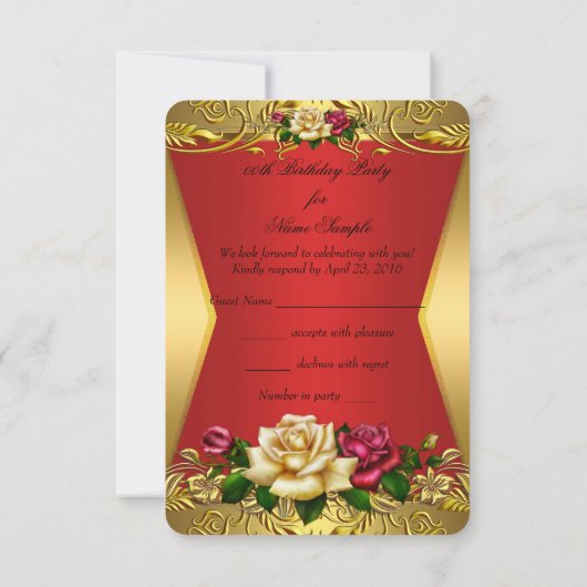 RSVP Elite Red Cream Rozen  Gold Birthday Kaart (Achterkant)