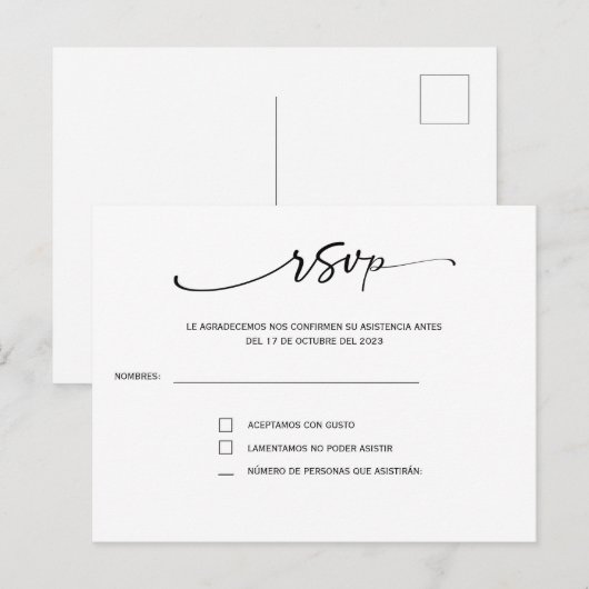 Rsvp en boda española briefkaart (Voorkant / Achterkant)