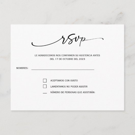 Rsvp en boda española briefkaart (Voorkant)