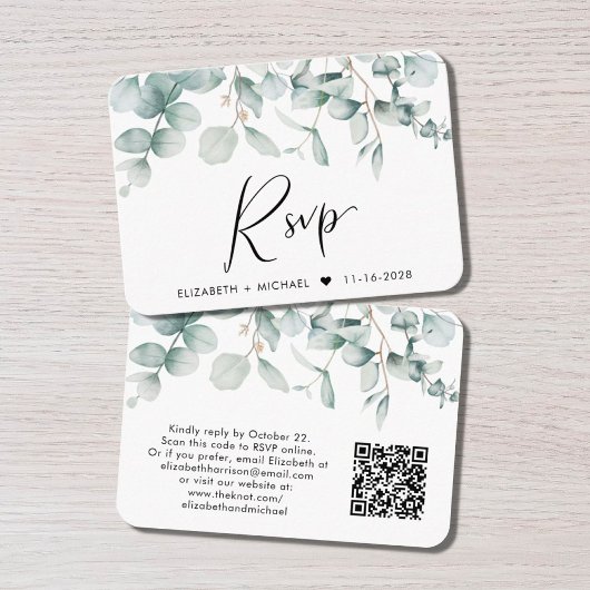 RSVP Eucalyptus Waterverf QR Code Weddenschap Informatiekaartje