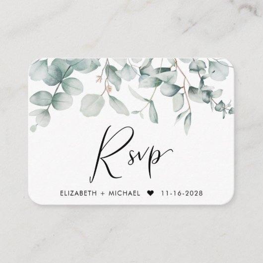 RSVP Eucalyptus Waterverf QR Code Weddenschap Informatiekaartje (Voorkant)