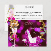 RSVP Fabulous 40 Hot Pink Gold Bubbles Kaartje (Voorkant / Achterkant)