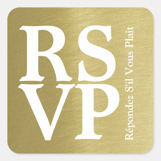 RSVP Faux-Gold bruiloft Vierkante Sticker (Voorkant)