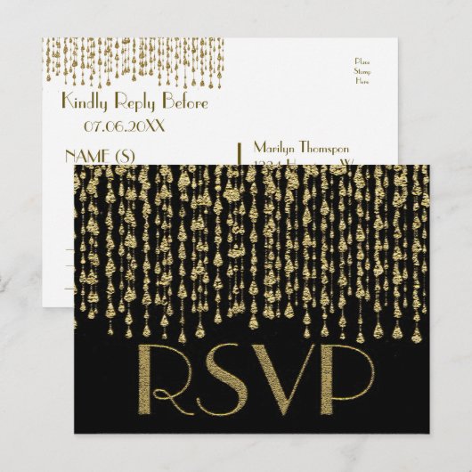 RSVP | Faux Gold Folie Look Uitnodiging Briefkaart (Voorkant / Achterkant)