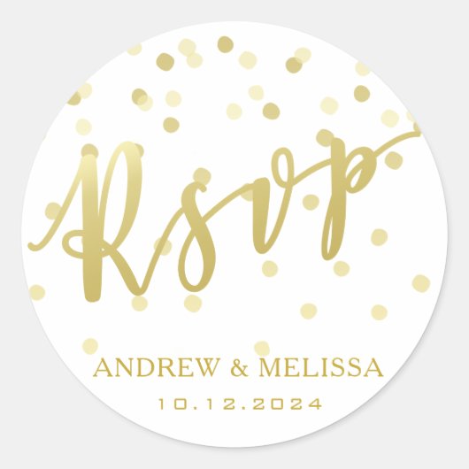 RSVP | Faux gouden penseel Script bruiloft Sticker (Voorkant)