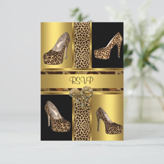 RSVP Feest Hoge Hak Schoenen Luipaard Goud Kaart (Staand voorkant)