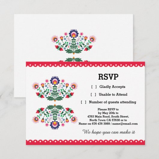 RSVP Feest Mexicaanse Print Kaart Rood Huwelijk Fe (Voorkant / Achterkant)