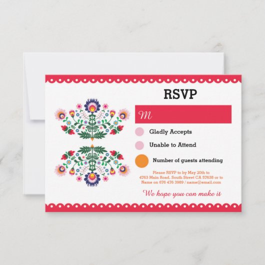 RSVP Feest Mexicaanse Print Kaart Rood Huwelijk Fe (Voorkant)
