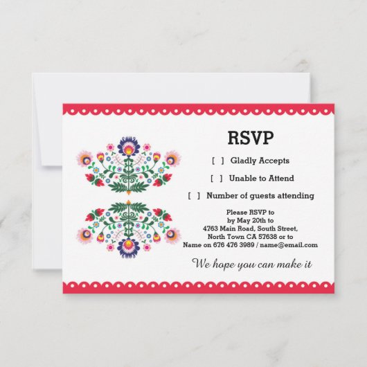 RSVP Feest Mexicaanse Print Kaart Rood Trouwfeest (Voorkant)