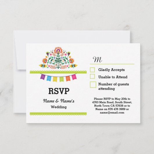 RSVP Fiesta Mexicaanse Print Kaarten Bruiloft Fees Kaartje (Voorkant)