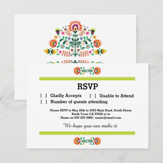 RSVP Fiesta Mexicaanse Print Kaarten Lime Bruiloft Kaartje (Voorkant / Achterkant)
