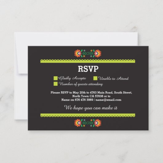 RSVP Fiesta Mexicaanse Print Kaarten Trouwfeest Kaartje (Voorkant)
