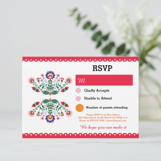RSVP Fiesta Mexican Print Card Red Wedding Party (Staand voorkant)