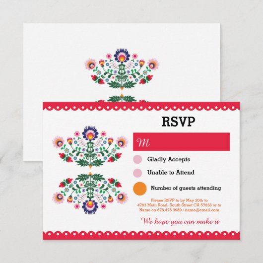 RSVP Fiesta Mexican Print Card Red Wedding Party (Voorkant / Achterkant)