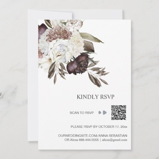 * RSVP Floral Bourgondië Roos AR15 QR BRUILOFT Kaart (Achterkant)