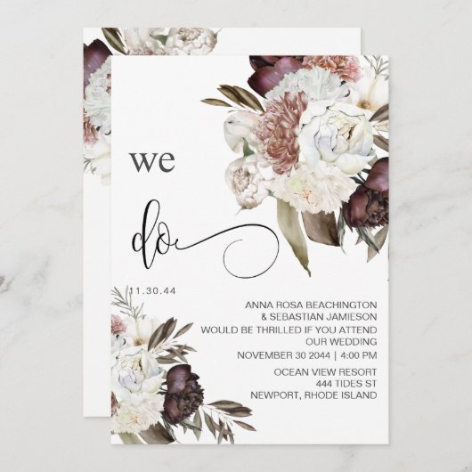 * RSVP Floral Bourgondië Roos AR15 QR BRUILOFT Kaart (Voorkant / Achterkant)