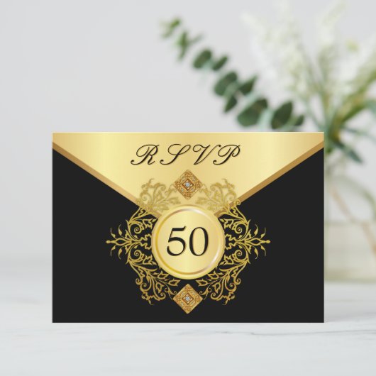 RSVP Formal Gold Black 50th Birthday Jubileum (Staand voorkant)