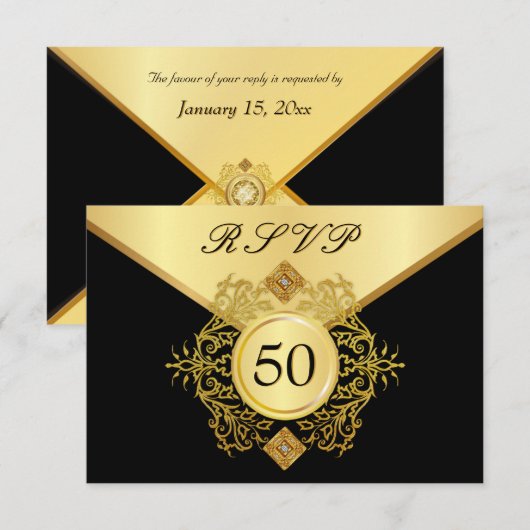 RSVP Formal Gold Black 50th Birthday Jubileum (Voorkant / Achterkant)