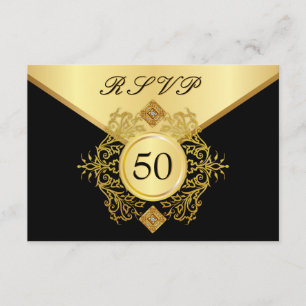 RSVP Formal Gold Black 50th Birthday Jubileum Kaartje