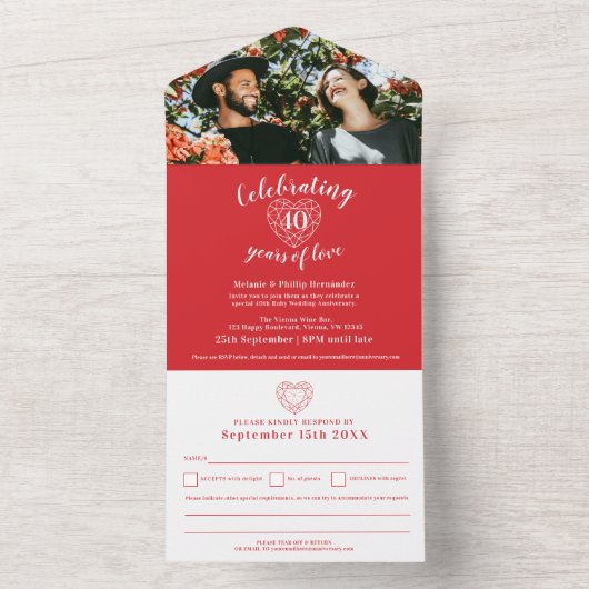 RSVP foto rood wit All In One Uitnodiging (Binnen)