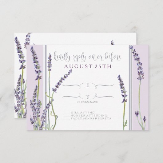 RSVP Franse lavender Floral Modern Typografie (Voorkant / Achterkant)
