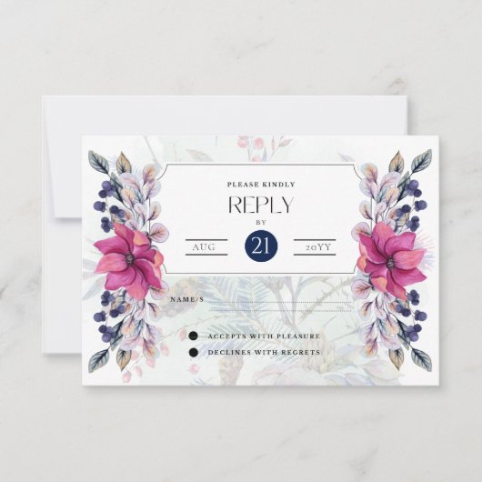 RSVP Fuchsia Roze Navy Blauwe Bloem Elegant (Voorkant)