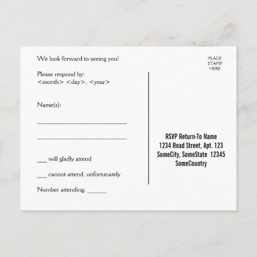 "RSVP" + Fun, liefdevol, kleurrijk hartenpatroon Uitnodiging Briefkaart (Achterkant)