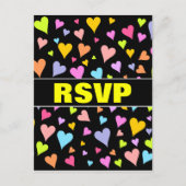 "RSVP" + Fun, liefdevol, kleurrijk hartenpatroon Uitnodiging Briefkaart (Voorkant)