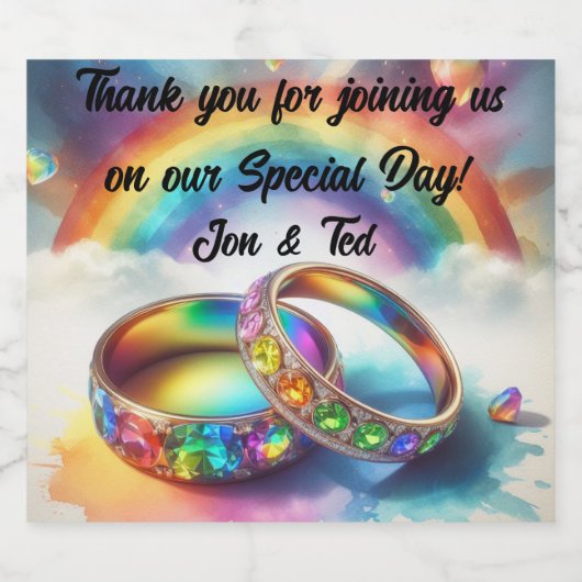 RSVP Gay lesbian Rainbow Rings Sparkling Wijnetiket (Enkel label)