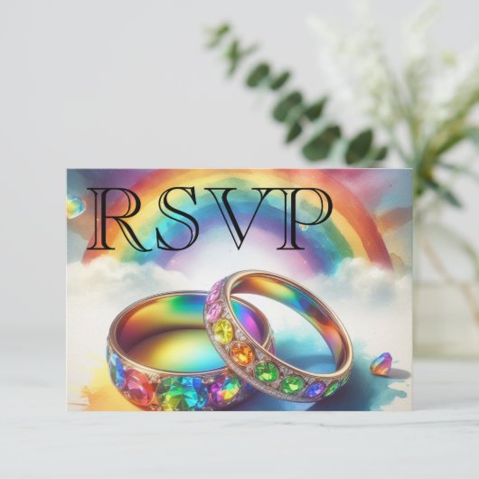 RSVP Gay lesbische regenboog ringen RSVP Kaart (Staand voorkant)