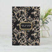 RSVP Glam Old Hollywood Regency Black Wedding Kaart (Staand voorkant)