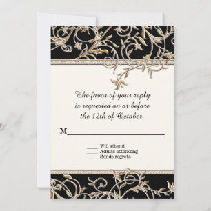 RSVP Glam Old Hollywood Regency Black Wedding Kaart