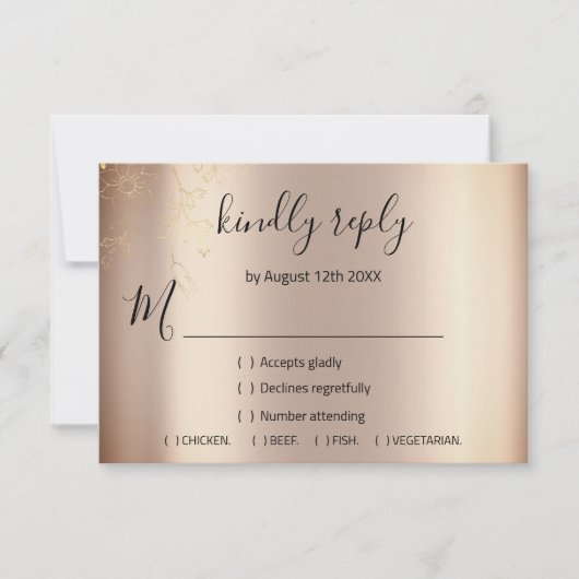 RSVP Glitter Bruiloft Roze Goud Bloem (Voorkant)