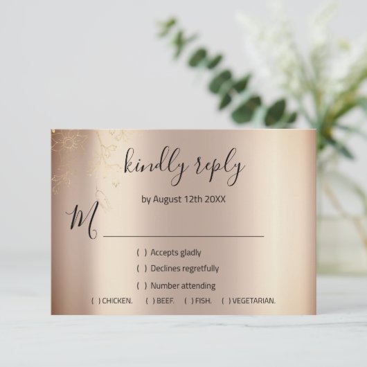 RSVP Glitter Bruiloft Roze Goud Bloem (Staand voorkant)