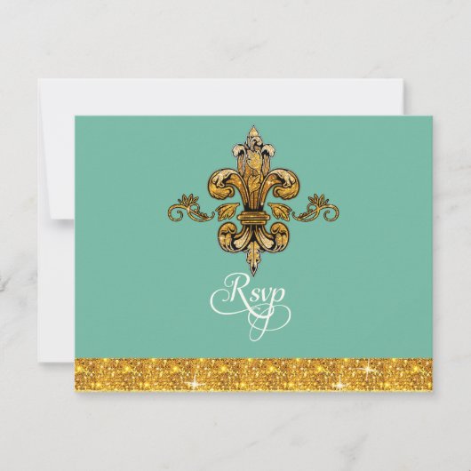RSVP Glitter Faux Gold Black Formal Fleur de Lis (Voorkant)