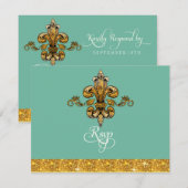 RSVP Glitter Faux Gold Black Formal Fleur de Lis (Voorkant / Achterkant)