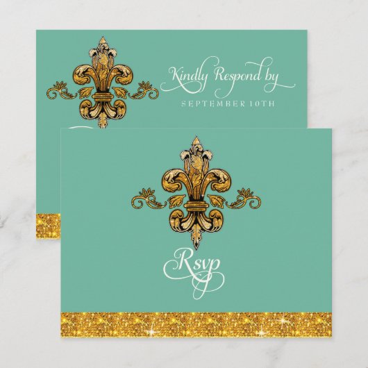 RSVP Glitter Faux Gold Black Formal Fleur de Lis (Voorkant / Achterkant)