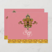 RSVP Glitter Faux Gold Black Formal Fleur de Lis (Voorkant / Achterkant)