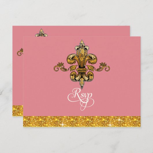 RSVP Glitter Faux Gold Black Formal Fleur de Lis (Voorkant / Achterkant)