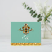 RSVP Glitter Faux Gold Black Formal Fleur de Lis Kaartje (Staand voorkant)