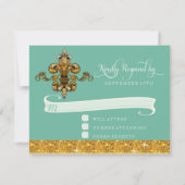 RSVP Glitter Faux Gold Black Formal Fleur de Lis Kaartje (Achterkant)