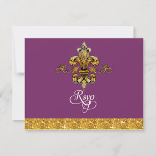 RSVP Glitter Faux Gold Black Formal Fleur de Lis Kaartje